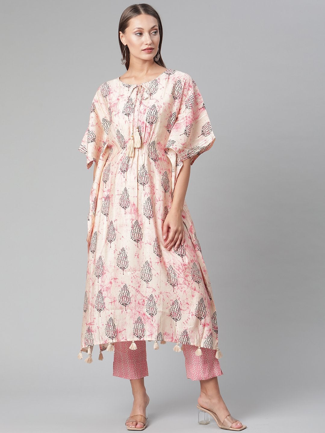 Women's Pink Rayon Kaftan Pant Set