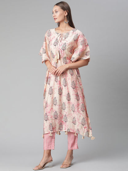 Women's Pink Rayon Kaftan Pant Set