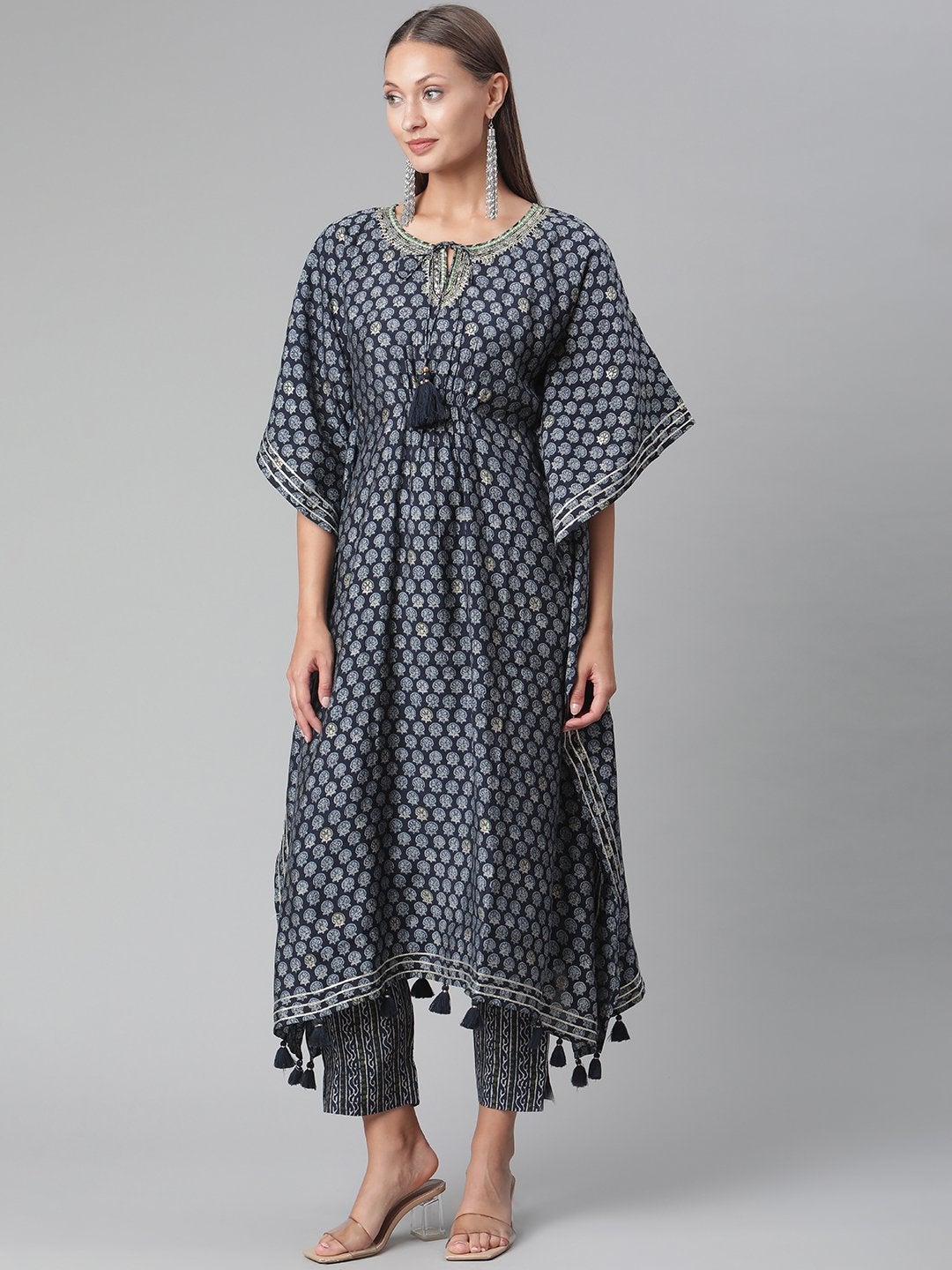 Women's Blue Rayon Kaftan Pant Set