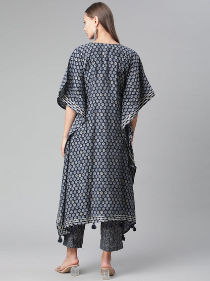 Women's Blue Rayon Kaftan Pant Set