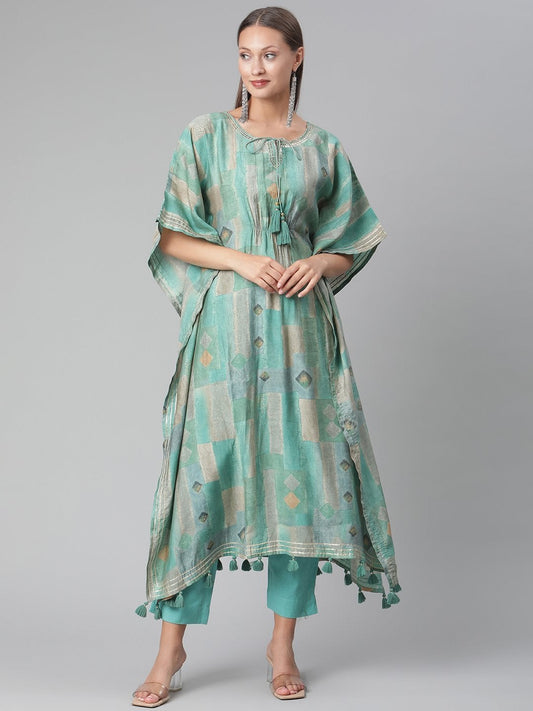Women's Sea green Rayon Kaftan Pant Set