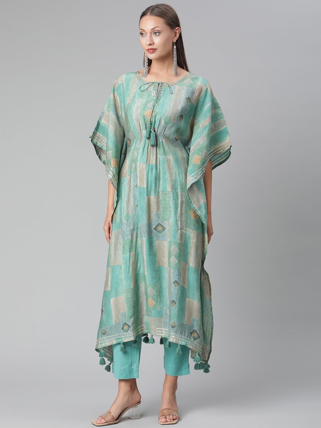 Women's Sea green Rayon Kaftan Pant Set