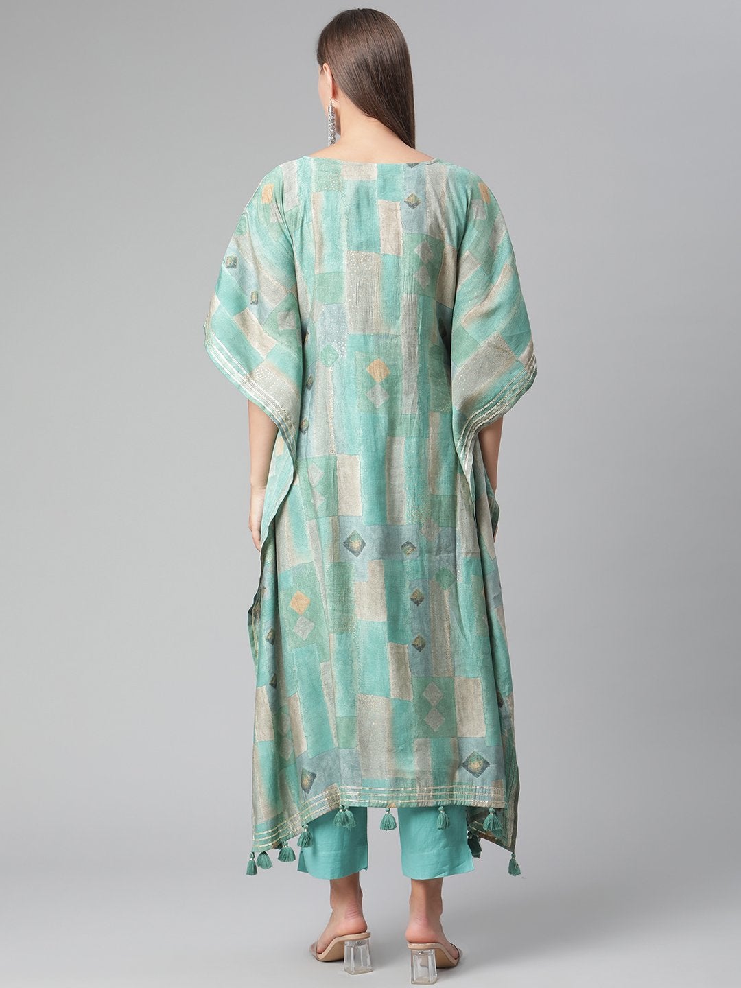 Women's Sea green Rayon Kaftan Pant Set