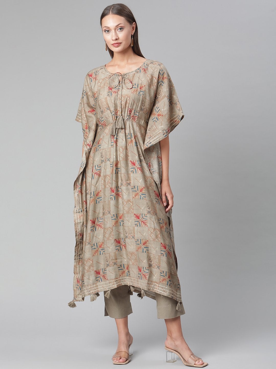 Women's Grey Rayon Kaftan Pant Set