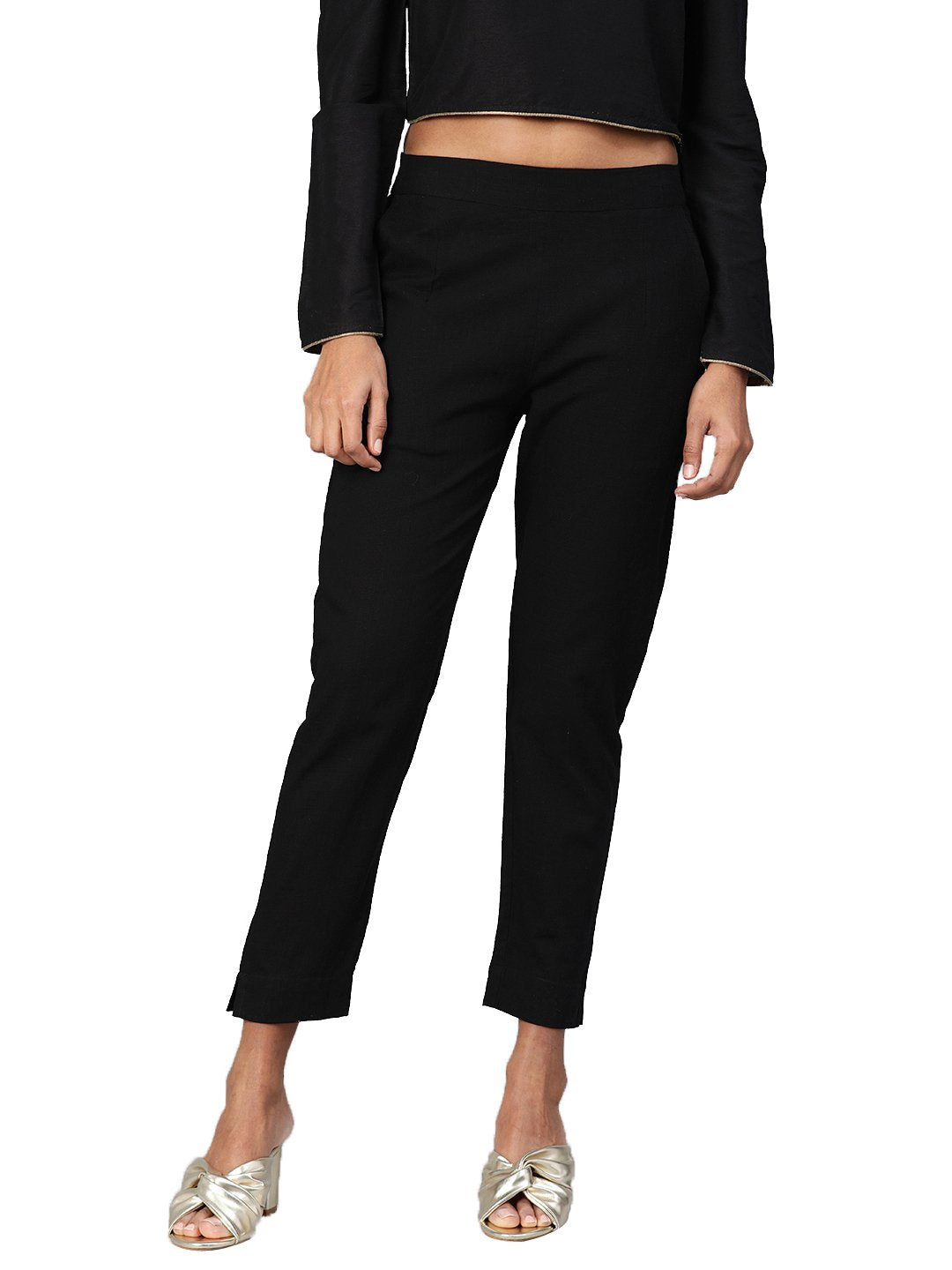 Women's Black Cotton Trouser