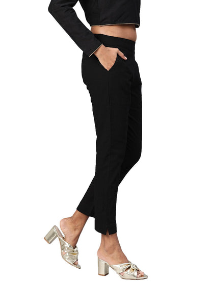 Women's Black Cotton Trouser