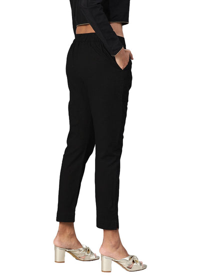 Women's Black Cotton Trouser