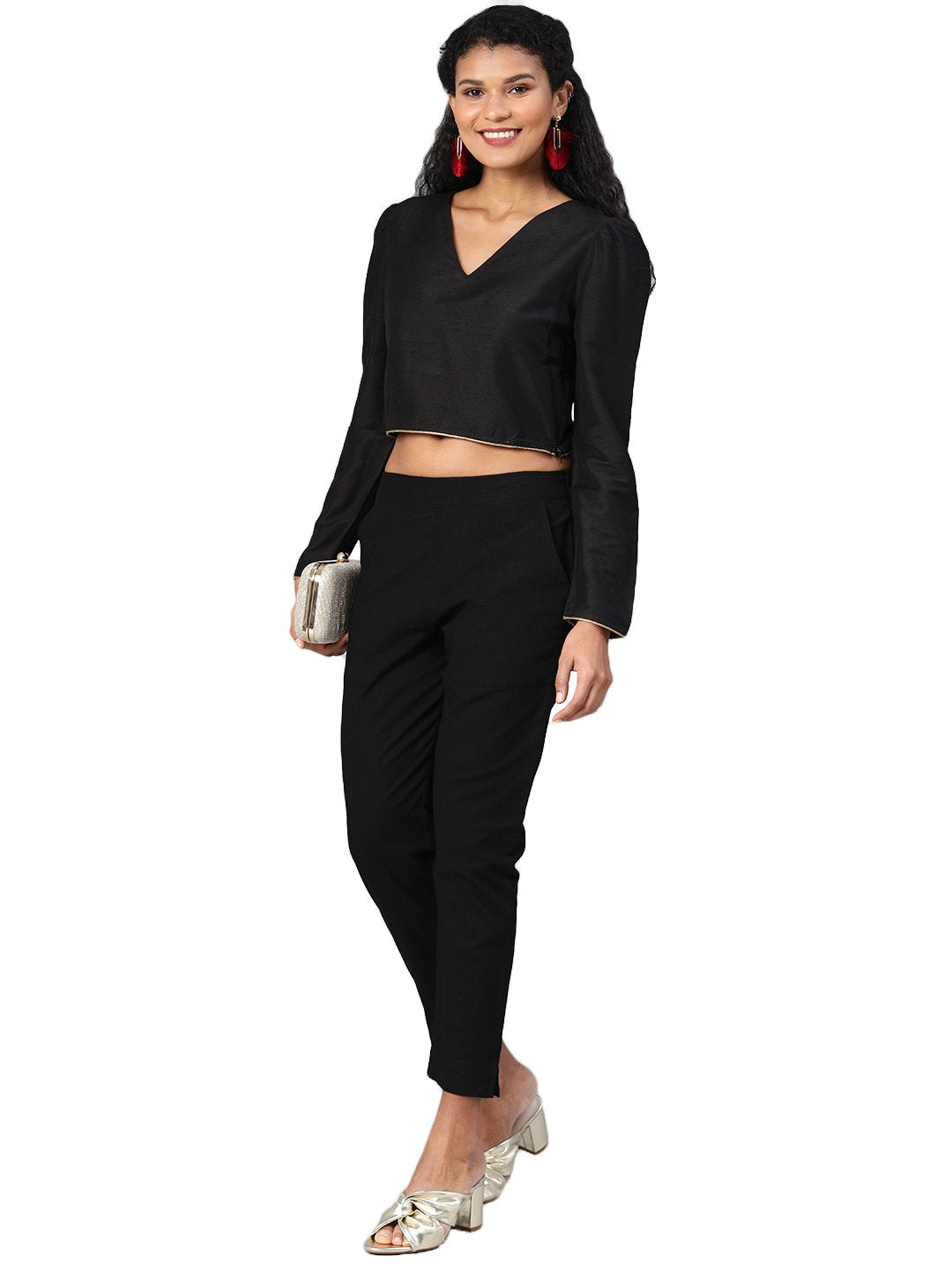 Women's Black Cotton Trouser