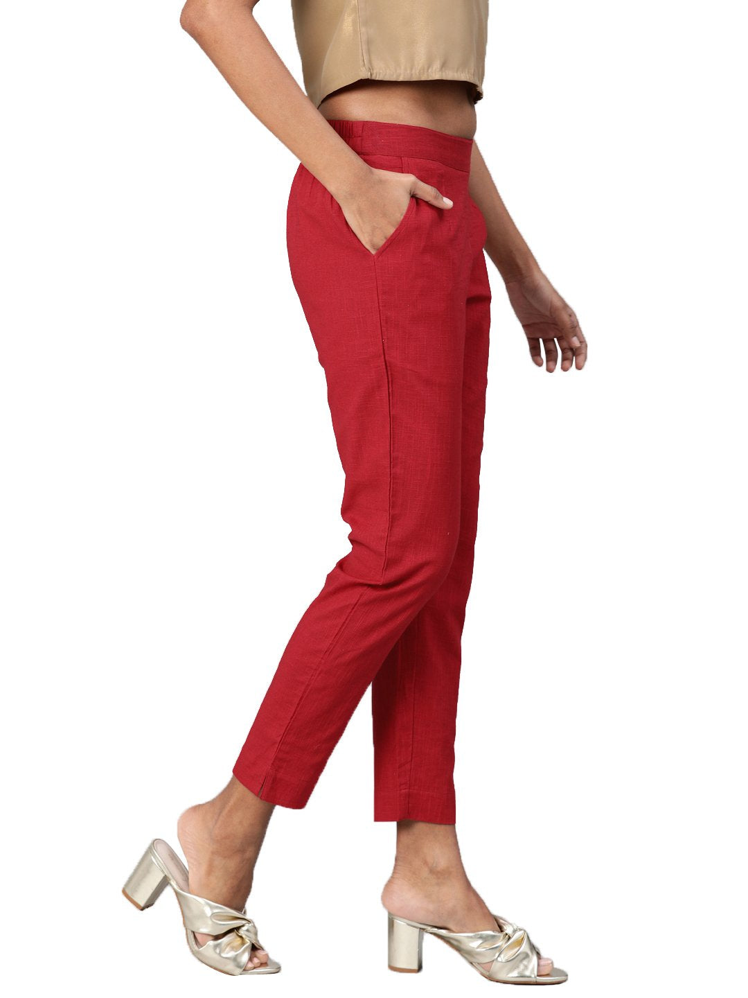 Women's Maroon Cotton Trouser