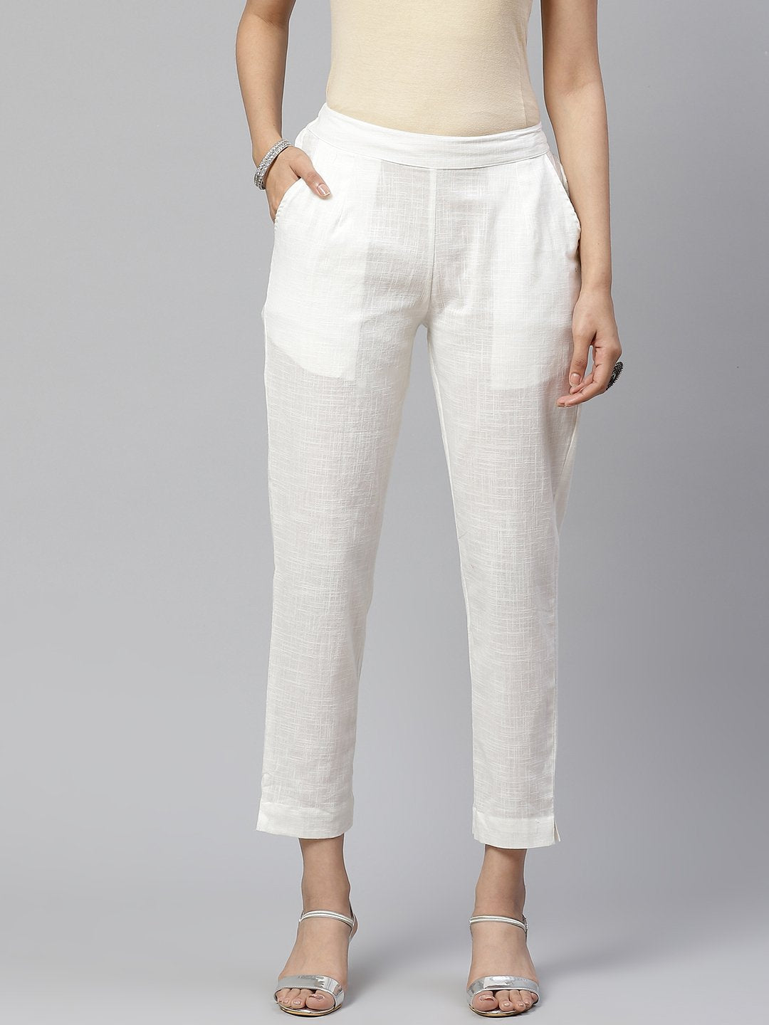 Women's Off White Cotton Trouser