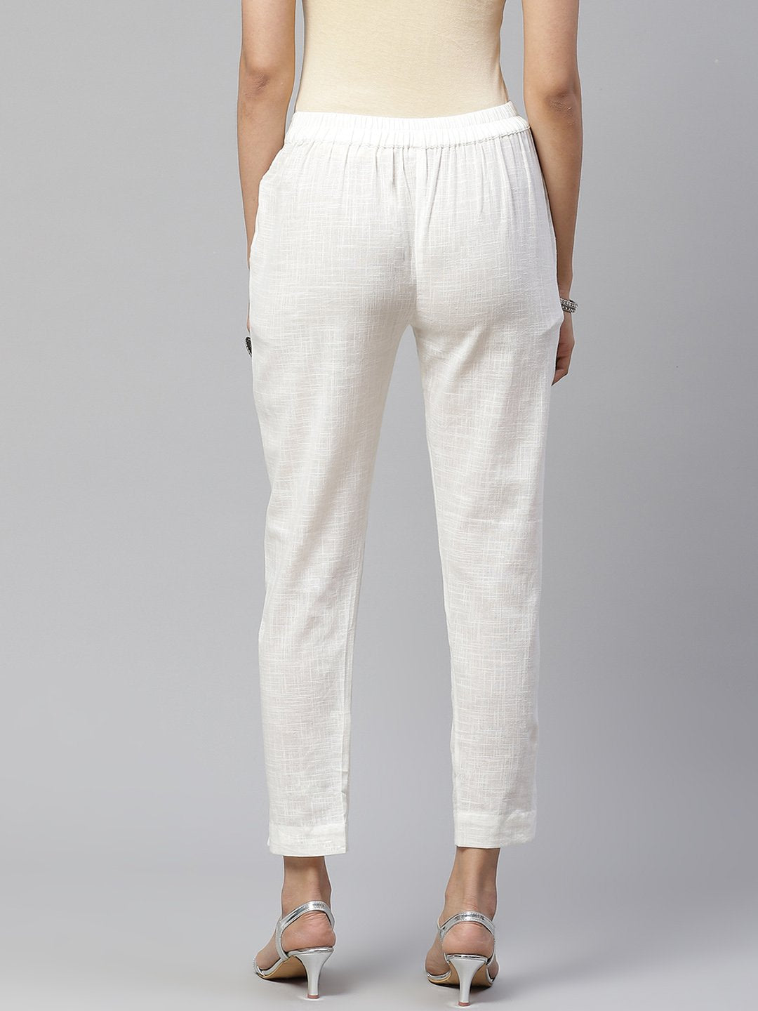 Women's Off White Cotton Trouser