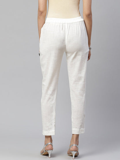 Women's Off White Cotton Trouser
