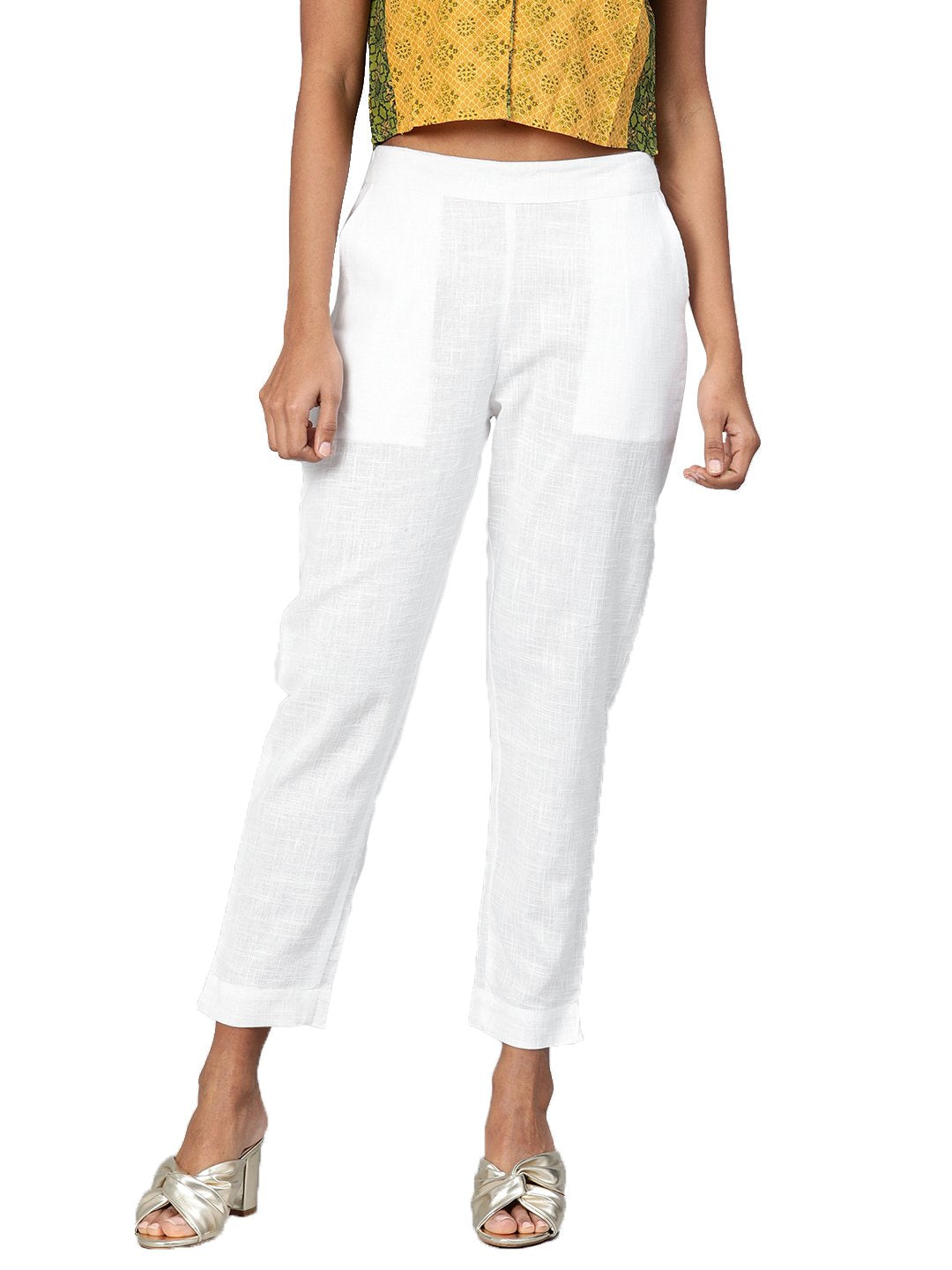 Women's White Cotton Trouser
