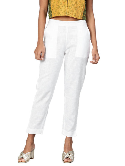 Women's White Cotton Trouser