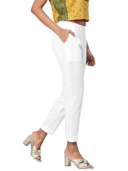 Women's White Cotton Trouser