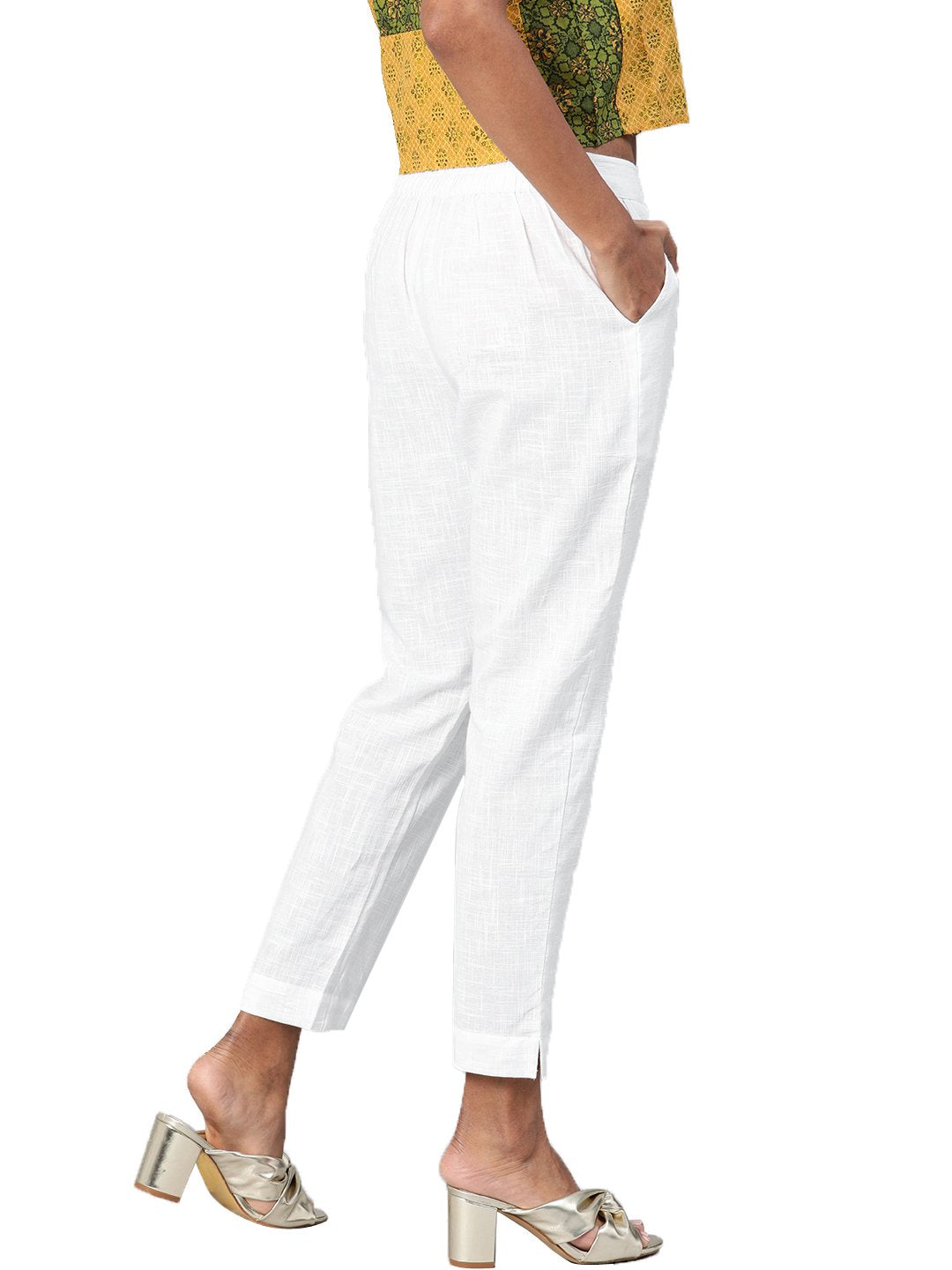 Women's White Cotton Trouser