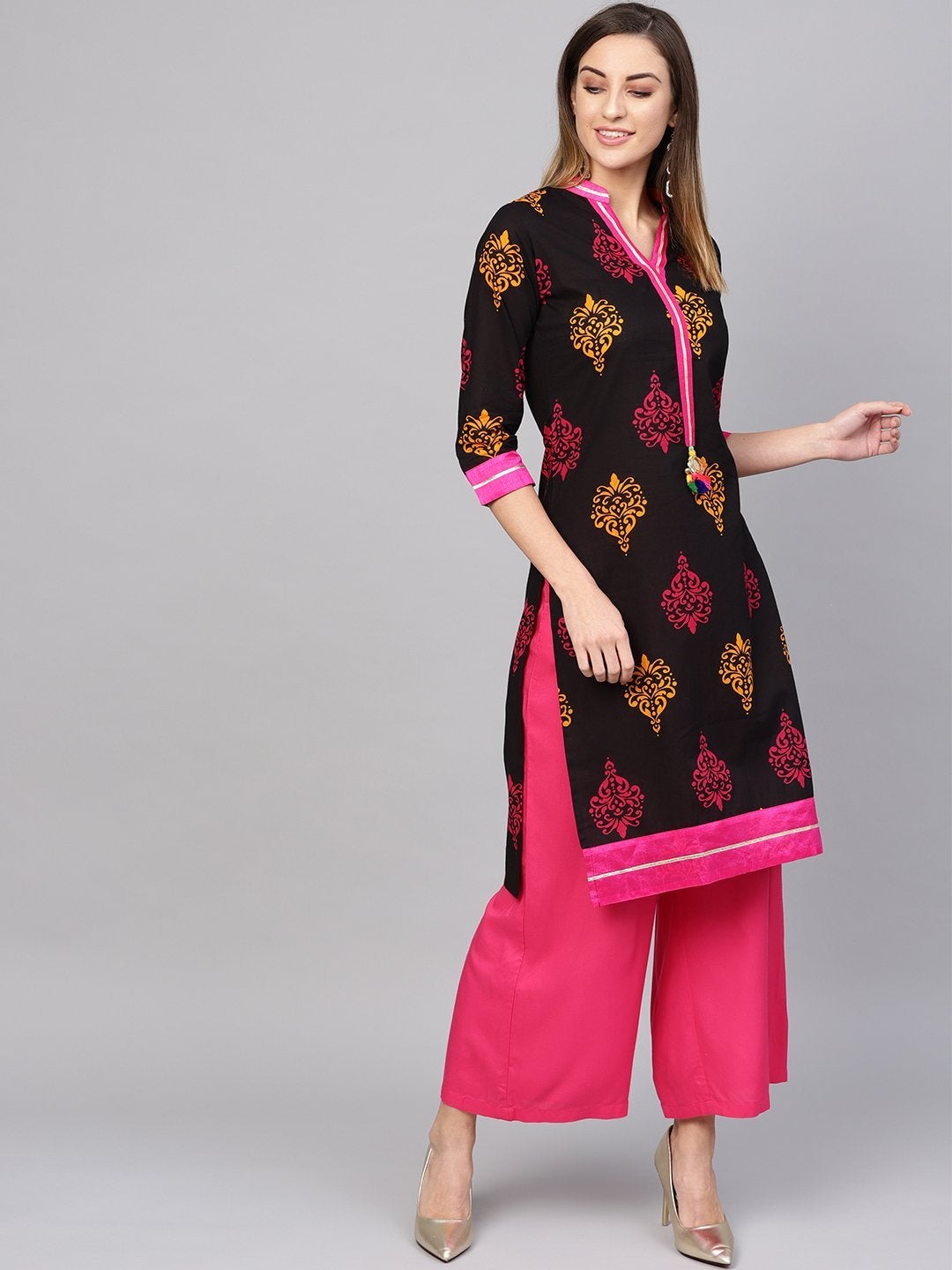 Women's Printed Black cotton Kurti