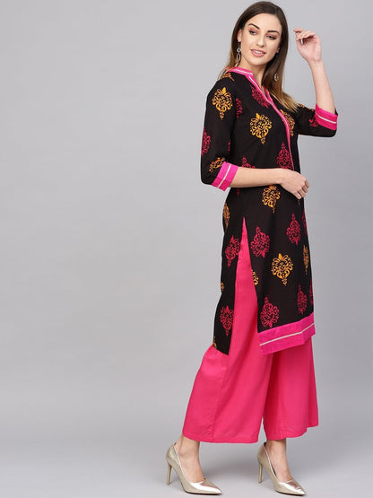 Women's Printed Black cotton Kurti