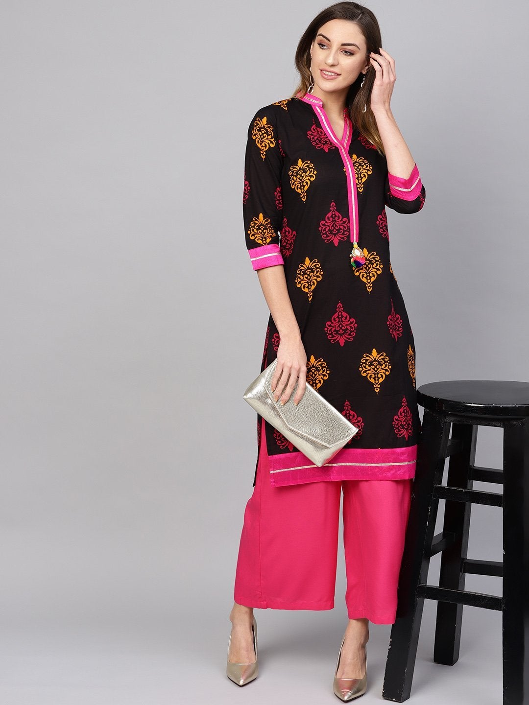 Women's Printed Black cotton Kurti