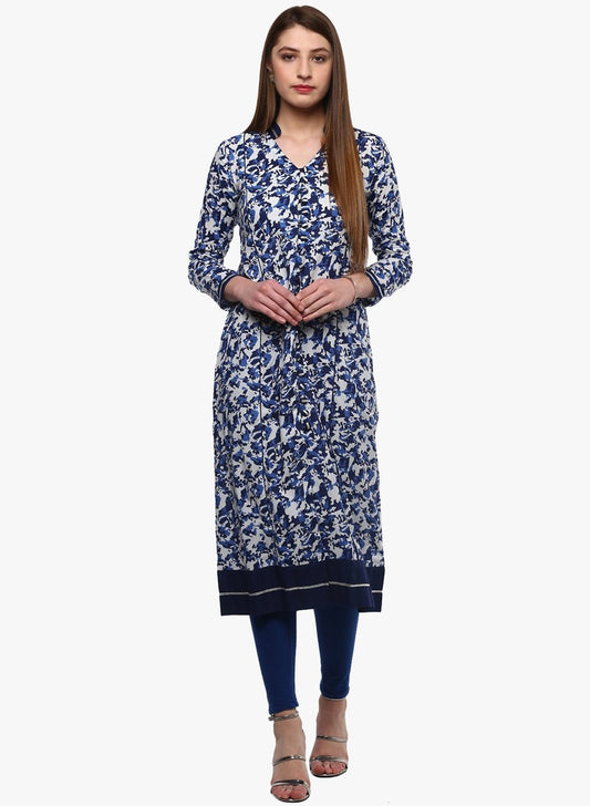 Women's Indigo Blue Front Open Kurti