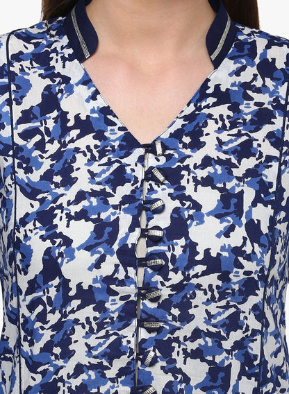 Women's Indigo Blue Front Open Kurti