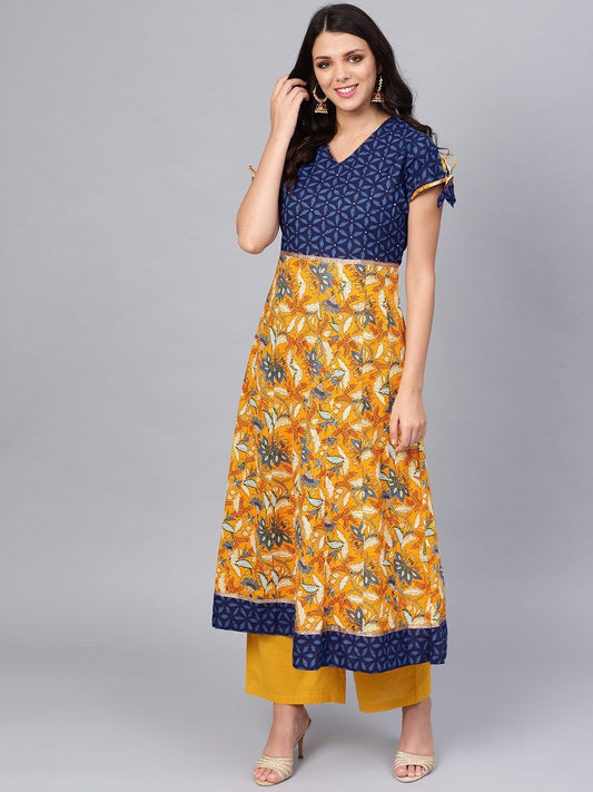 Women's Gorgeous Blue And Mustard Anarkali