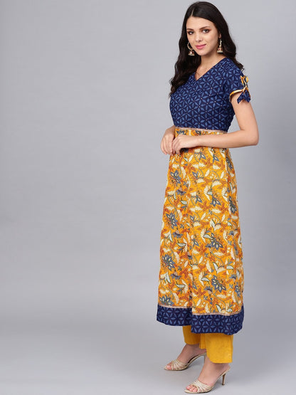 Women's Gorgeous Blue And Mustard Anarkali