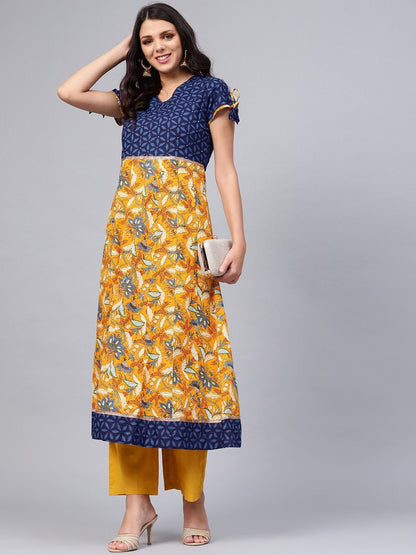 Women's Gorgeous Blue And Mustard Anarkali