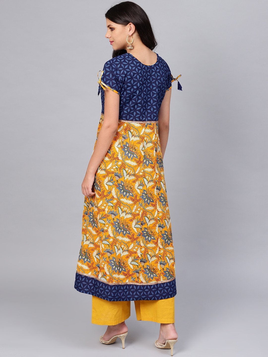 Women's Gorgeous Blue And Mustard Anarkali