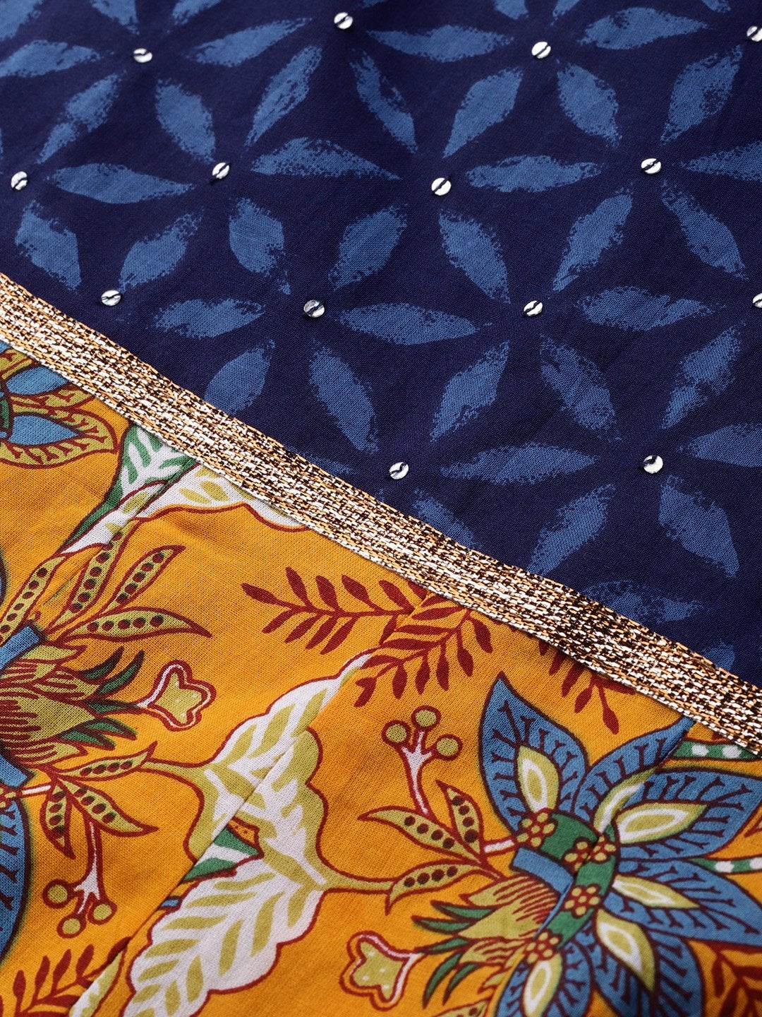 Women's Gorgeous Blue And Mustard Anarkali