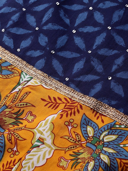 Women's Gorgeous Blue And Mustard Anarkali