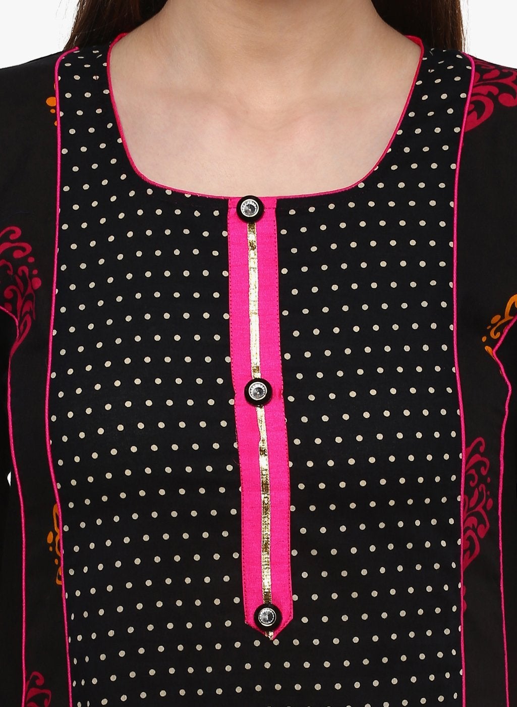 Women's Black Printed A-Line Rayon And Cotton Kurta