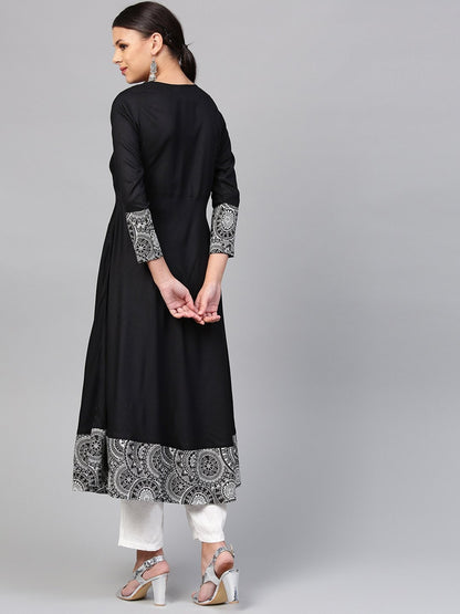 Women's Black Rayon A-line Kurti