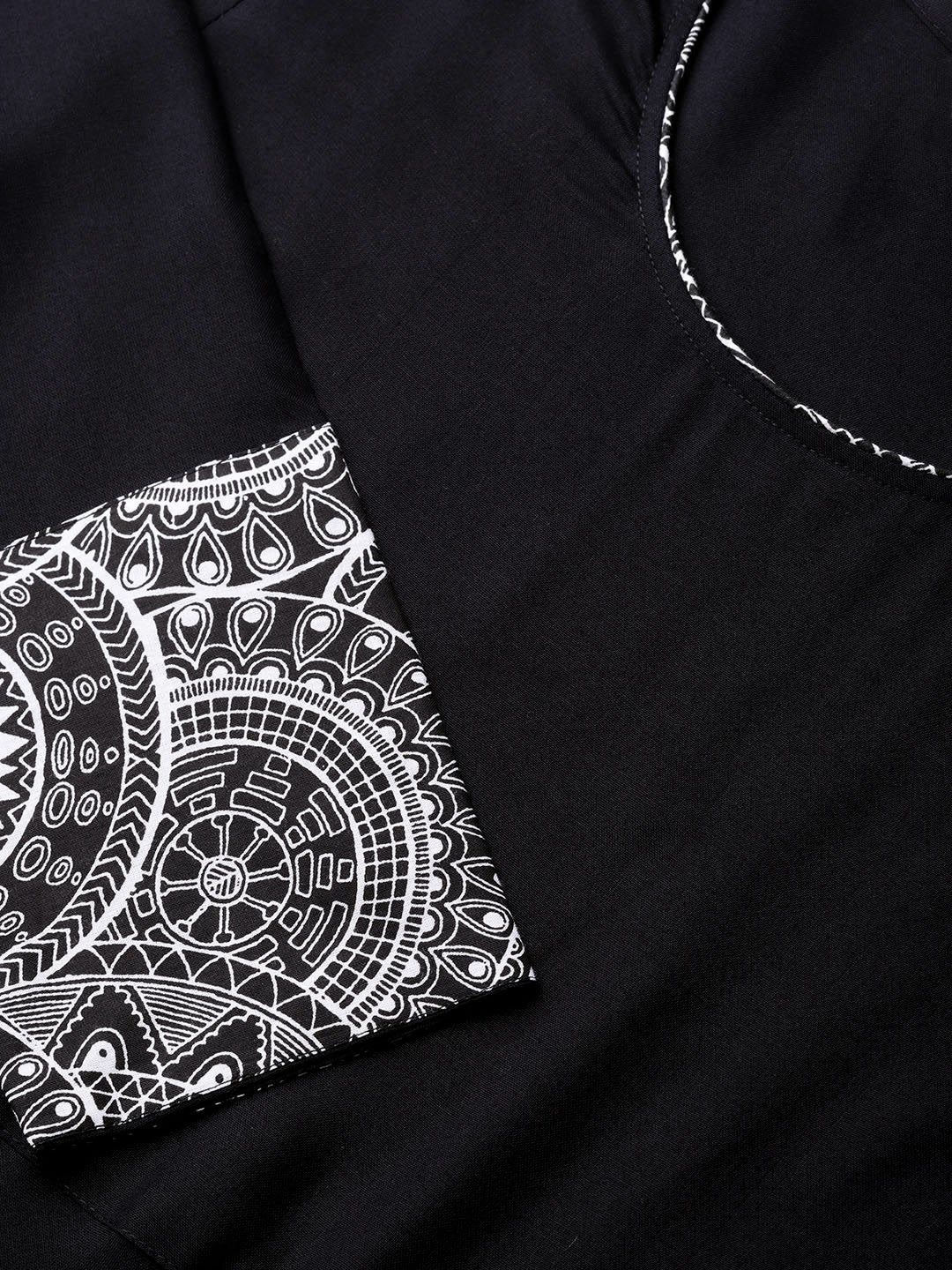 Women's Black Rayon A-line Kurti