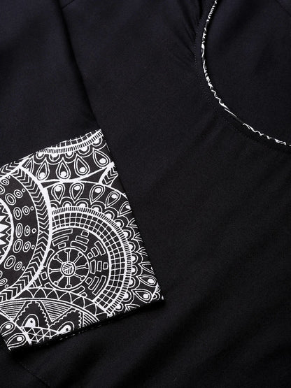 Women's Black Rayon A-line Kurti