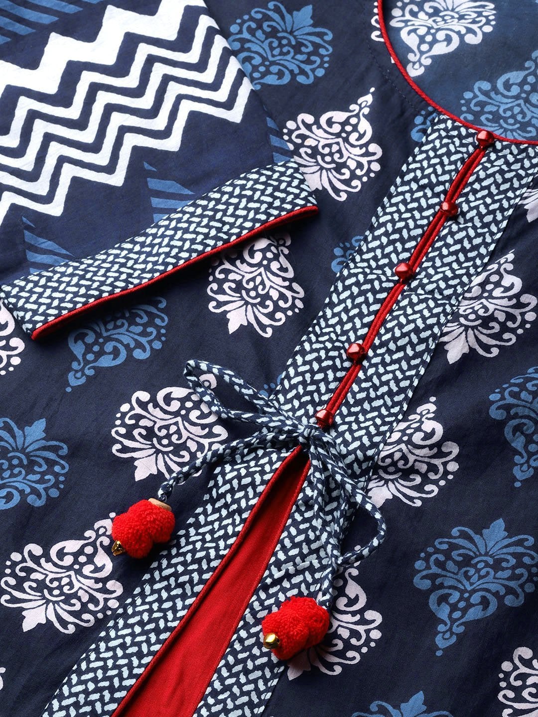 Women's Blue Cotton & Rayon A-line Kurti