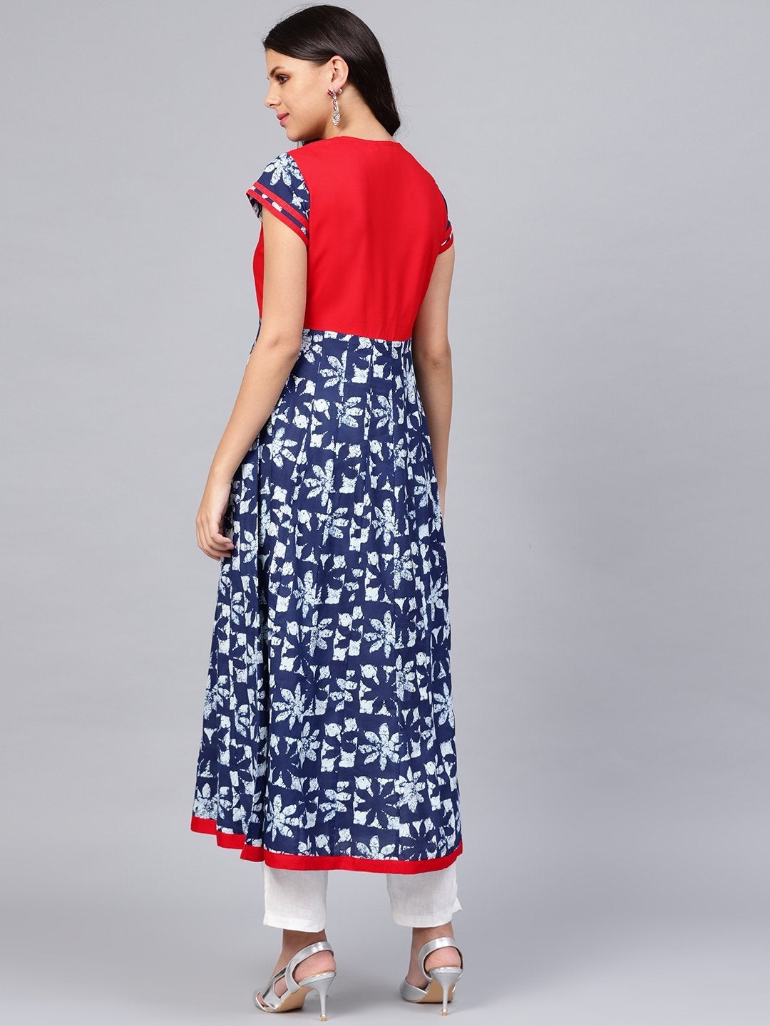 Women's Indigo Blue Printed Cotton Anarkali
