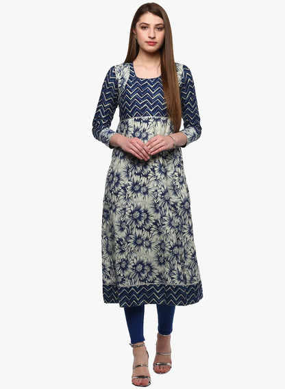 Women's Indigo Printed Anarkali
