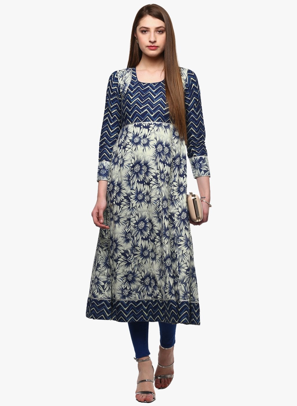 Women's Indigo Printed Anarkali