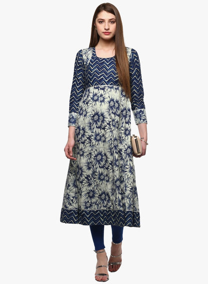 Women's Indigo Printed Anarkali