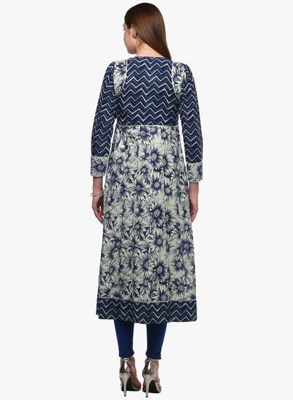Women's Indigo Printed Anarkali