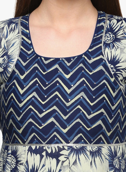 Women's Indigo Printed Anarkali