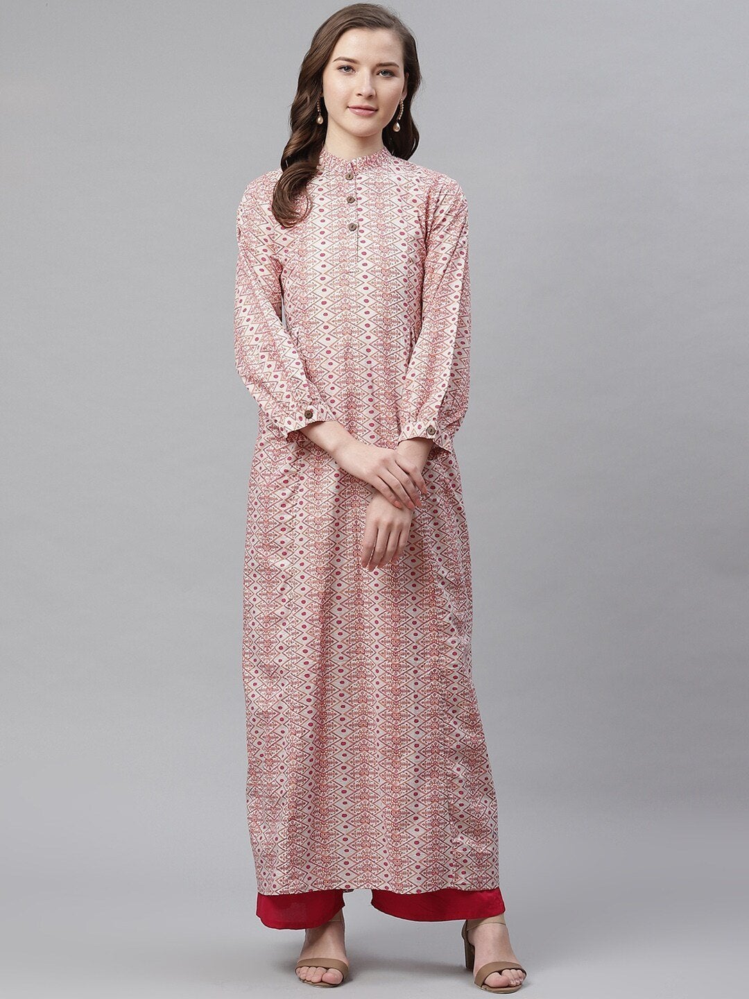 Women's White Peach Maxi Style Kurta