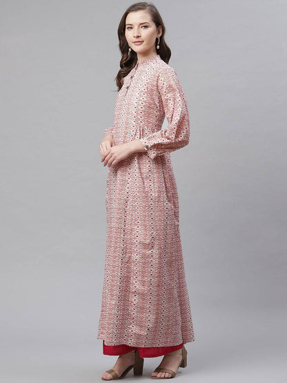 Women's White Peach Maxi Style Kurta