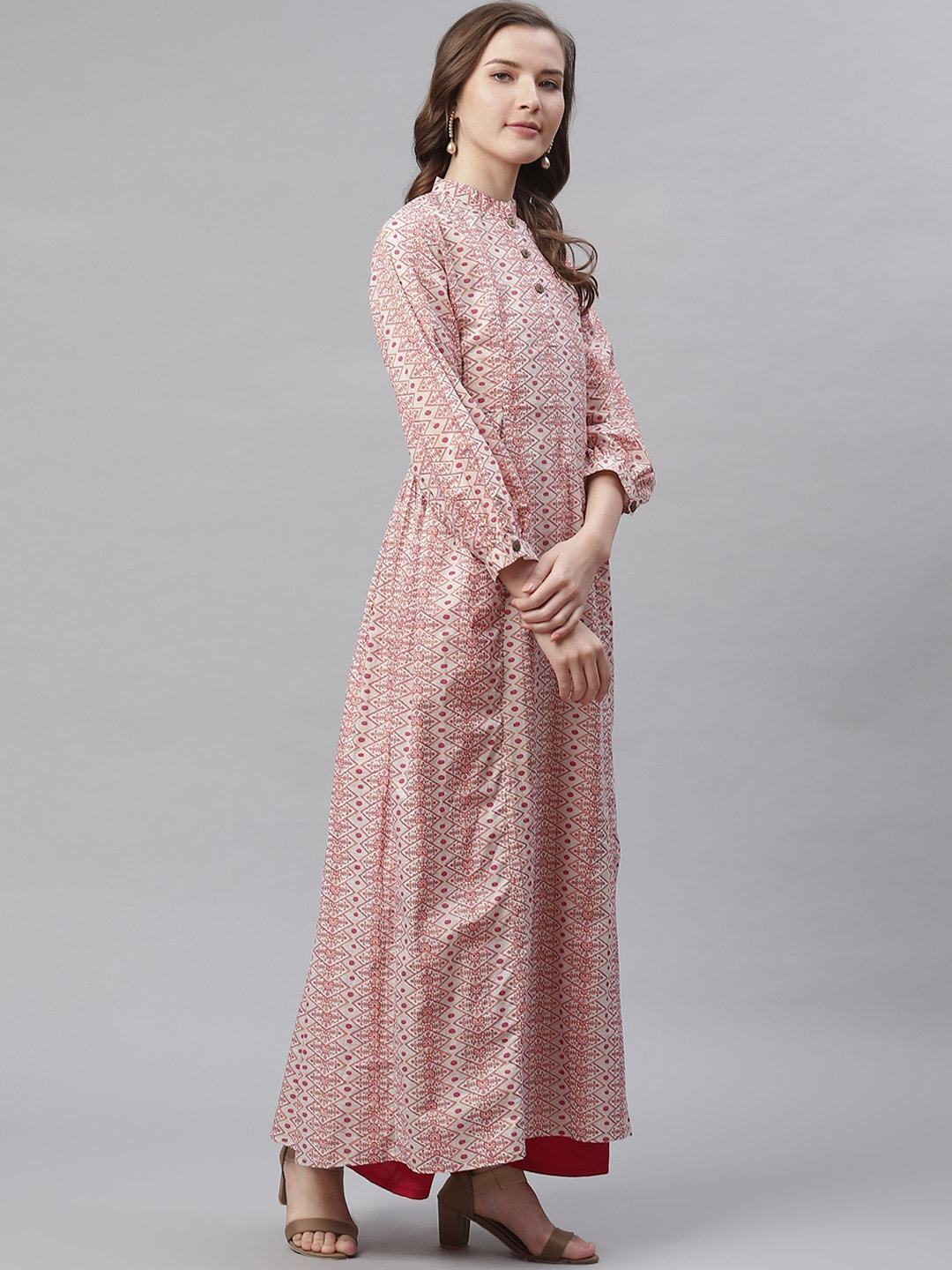 Women's White Peach Maxi Style Kurta