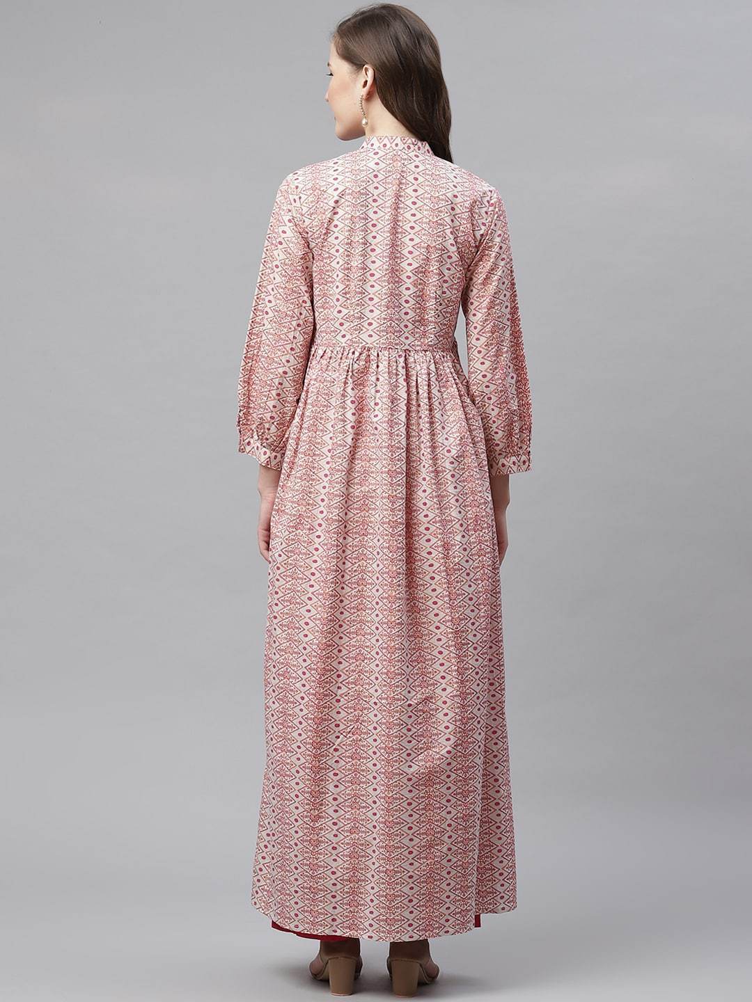 Women's White Peach Maxi Style Kurta