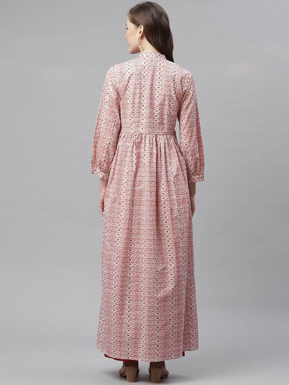 Women's White Peach Maxi Style Kurta