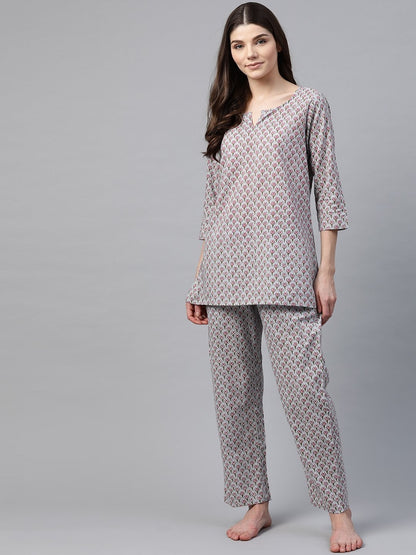 Women's Grey Printed Loungewear/Nightwear
