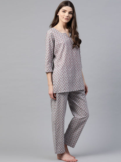 Women's Grey Printed Loungewear/Nightwear