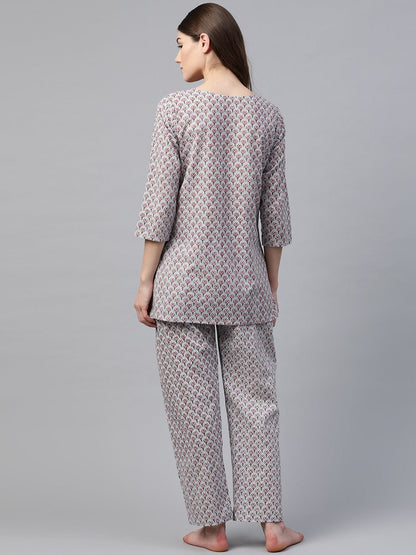 Women's Grey Printed Loungewear/Nightwear